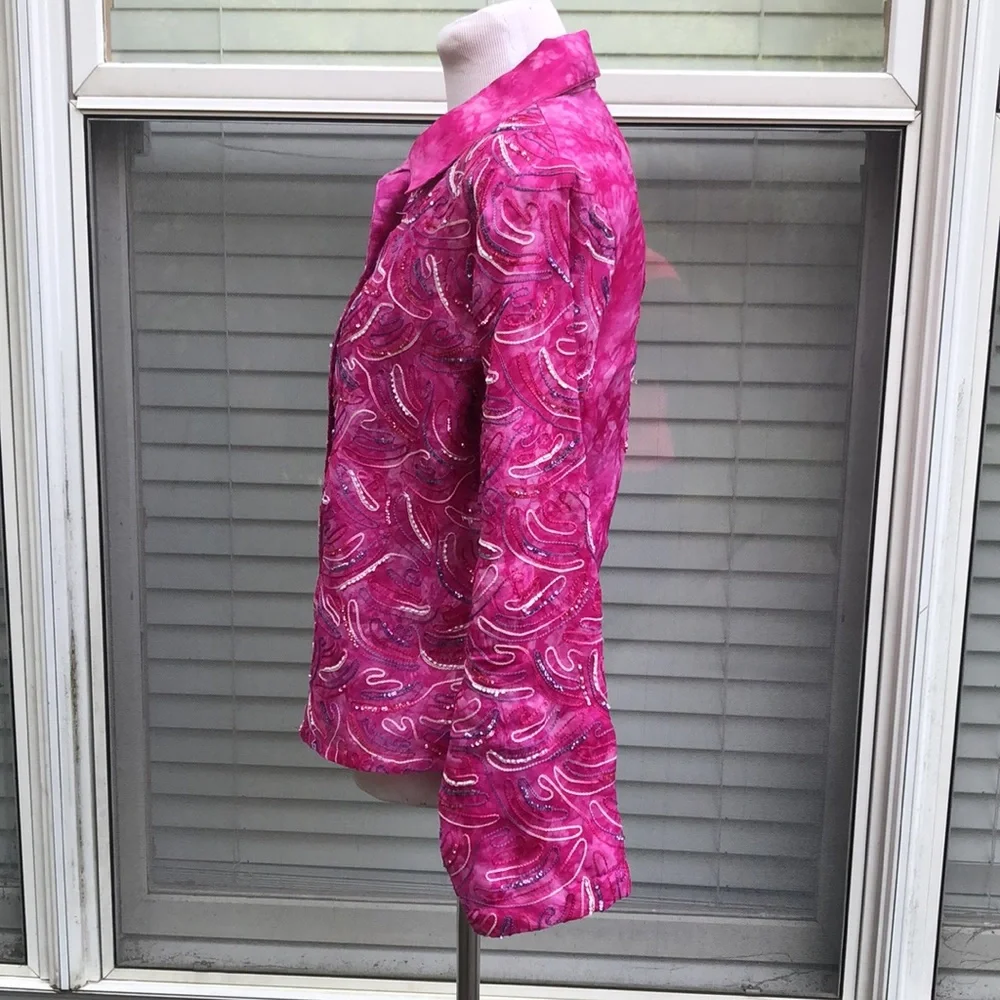 Anage Pink 100% Silk Embroidered Jacket size Small Pink Power BC Awareness